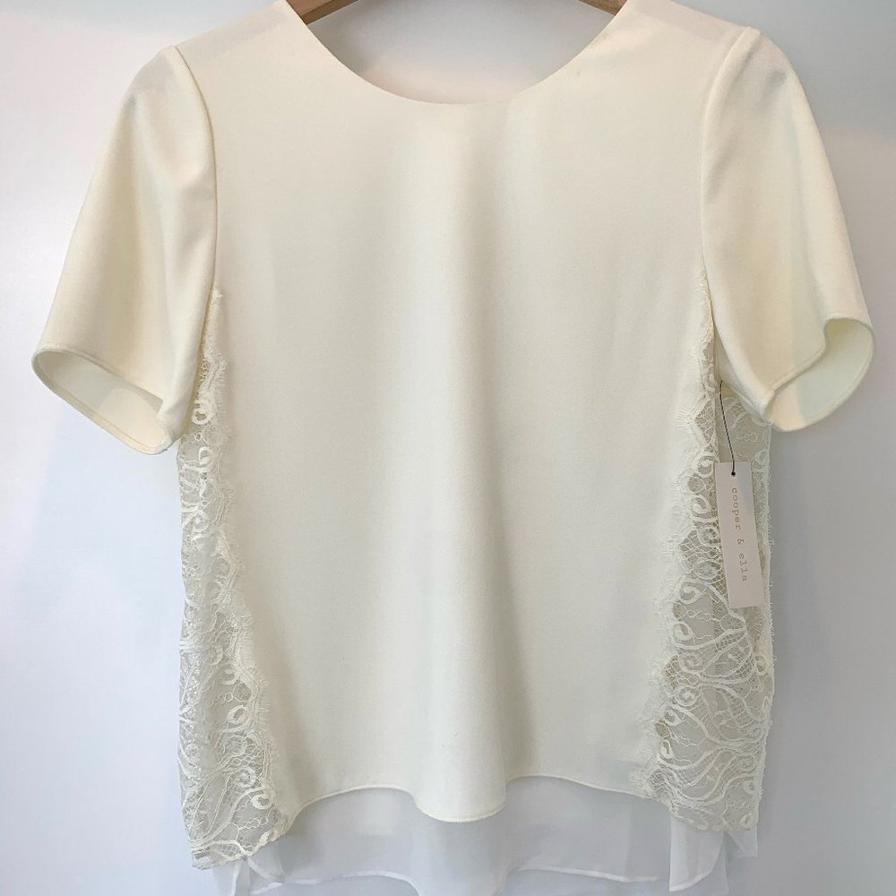 Cooper & Ella Ivory Lace Detail Layered Blouse, L
